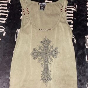 Hot Topic Olive Tank Top with Cross Design